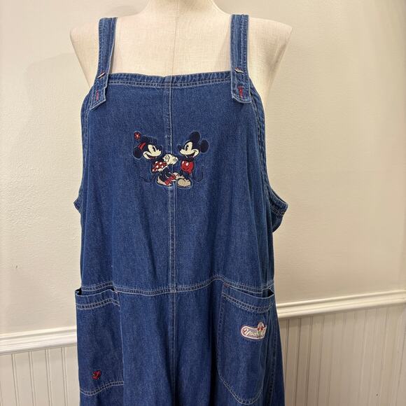 Disney Store Size XXL Denim Overall Dress Mickey Minnie Mouse Embroidered Retro - Picture 14 of 16